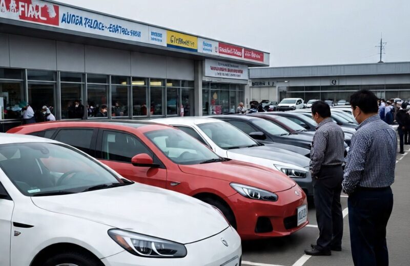 Dealers inspecting vehicles at a Japanese used car auction