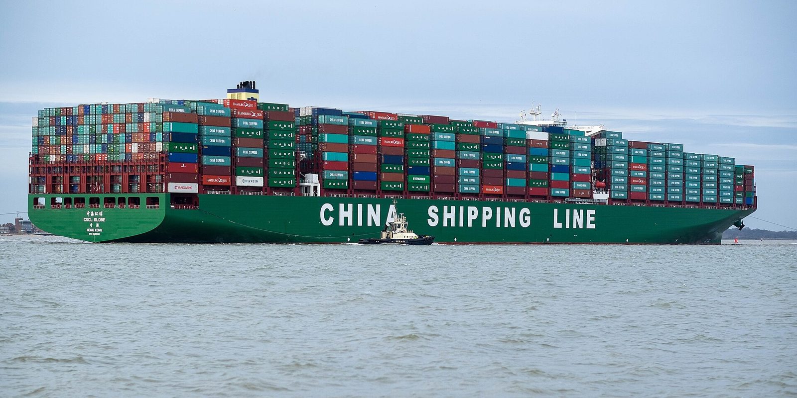 Container ship at sea carrying export cargo
