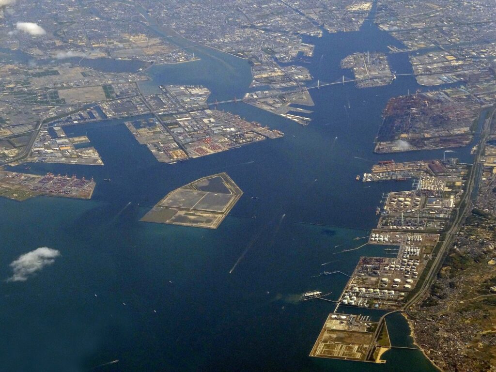 Aerial view of the port of Nagoya, Aichi, Japan