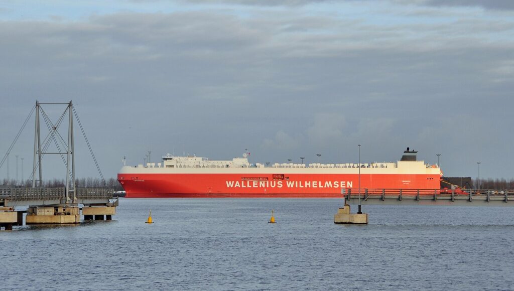 Ro-Ro cargo ship alongside a port quay