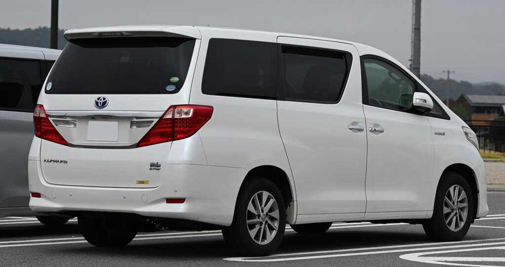 White Toyota Alphard minivan from Japan