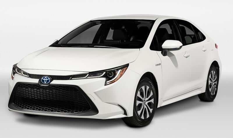 White Toyota Corolla Hybrid exported from Japan