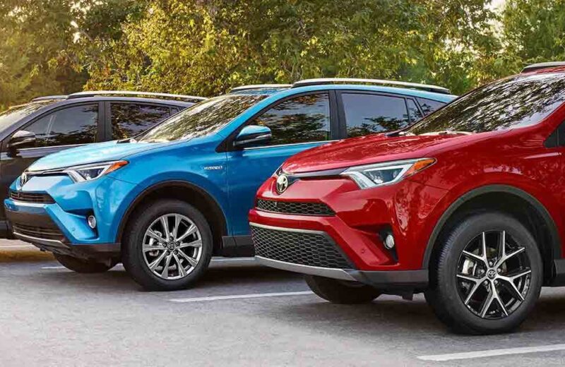 Toyota RAV4 SUVs lined up for export from Japan