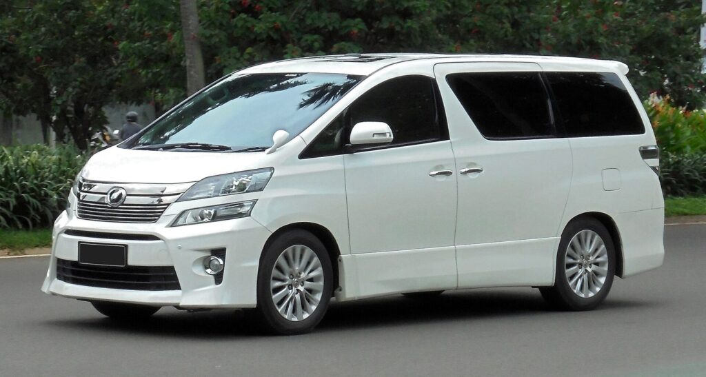 White Toyota Vellfire luxury minivan from Japan
